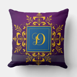 Elegant Golden Baroque Letter D Cushion