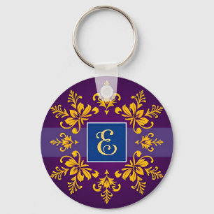 Elegant Golden Baroque Letter E Key Ring