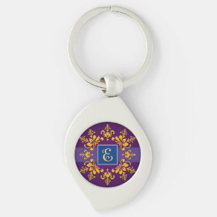Elegant Golden Baroque Letter E Key Ring