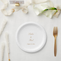 Elegant Golden Beige Script Wedding Paper Plates