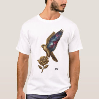 Elegant Golden Bird and Rose Art T-Shirt