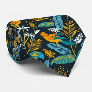 Elegant Golden Birds illustrated pattern Tie