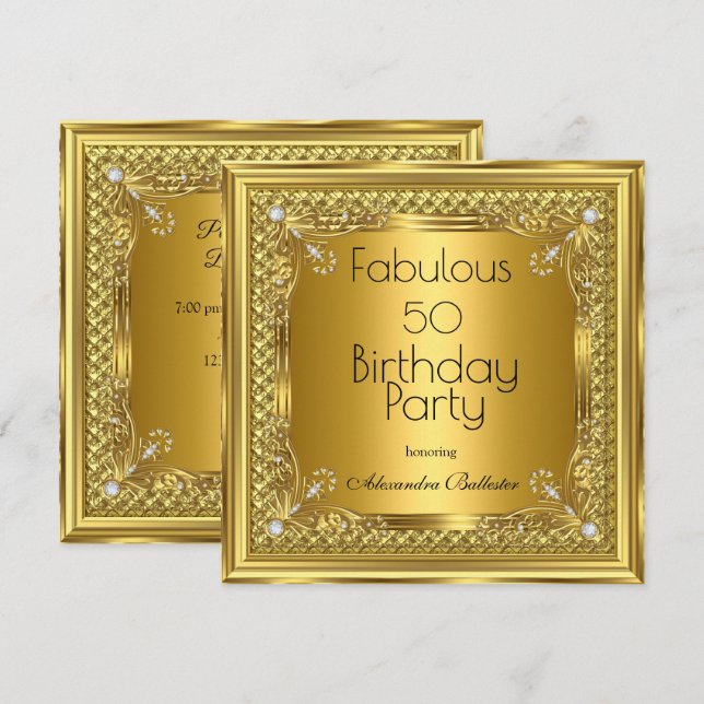 Elegant Golden Birthday Party Gold Diamonds Invitation (Front/Back)