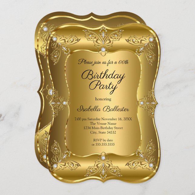 Elegant Golden Birthday Party Gold Elite Diamond Invitation (Front/Back)
