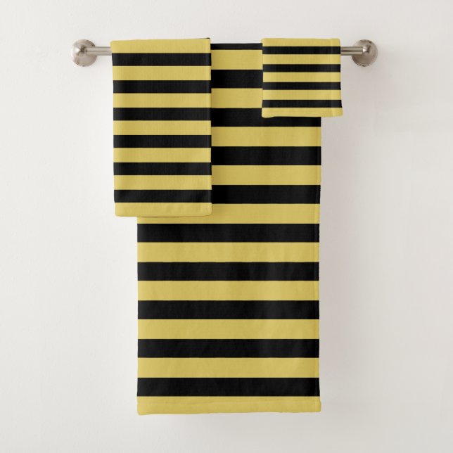 Elegant Golden & Black Striped Bath Towel Set (Insitu)