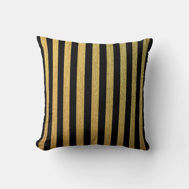Elegant Golden Black striped pattern Cushion (Front)
