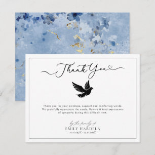 Elegant Golden Blue Floral Funeral Thank You Card