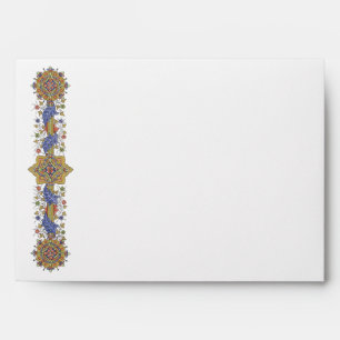 Elegant Golden Border with Blue Leaves Envelopes