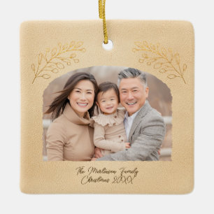 Elegant Golden Branches Arch Photo Beige Ceramic Ornament