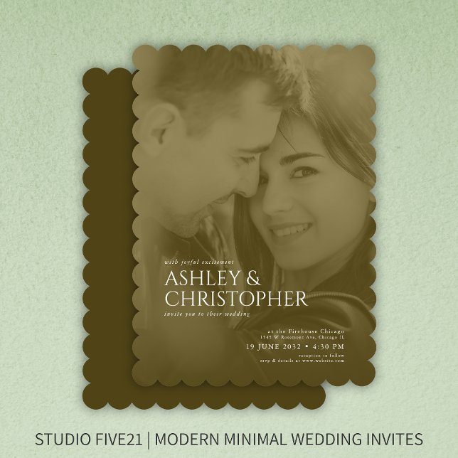 Elegant Golden Brown Duotone Photo Wedding Invitation (Creator Uploaded)
