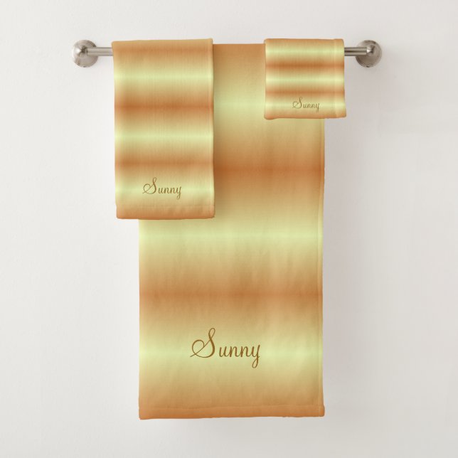 Elegant Golden Brown & Yellow Bath Towel Set (Insitu)