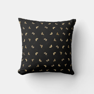 Elegant Golden Butterflies Black Pattern Cushion
