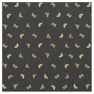 Elegant Golden Butterflies Black Pattern Fabric