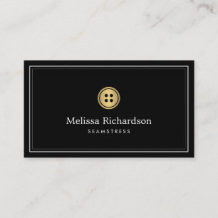 Elegant Golden Button Logo Seamstress, Tailor I Business Card