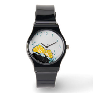 Elegant Golden Camellias Watch with Numbers