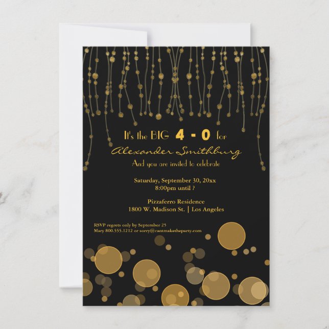 Elegant Golden Chains Birthday Party Invite (Front)