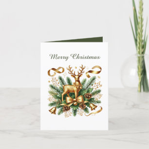 Elegant golden Christmas add message reindeer Holiday Card