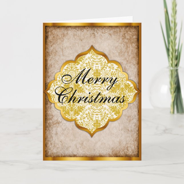 Elegant Golden Christmas Holiday Card (Front)