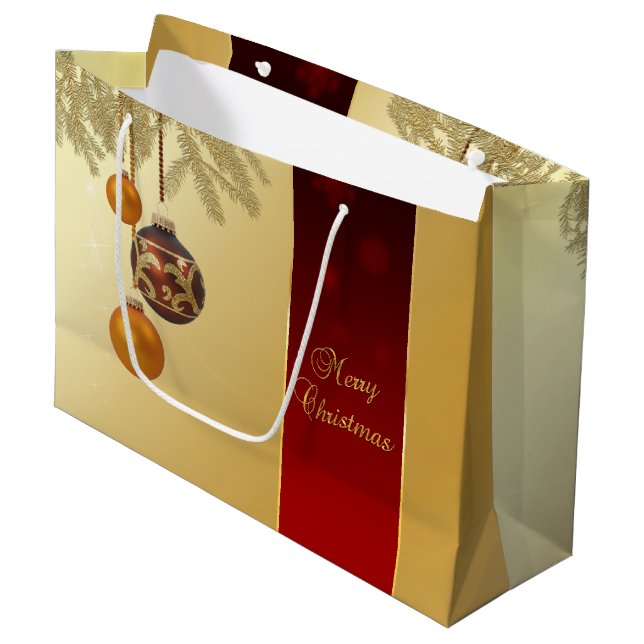 Elegant Golden Christmas Large Gift Bag (Front Angled)