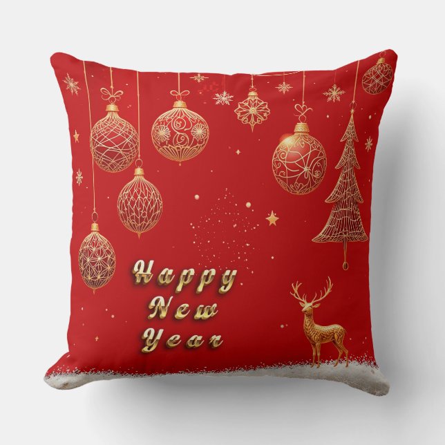 Elegant Golden Christmas Ornaments Cushion (Front)