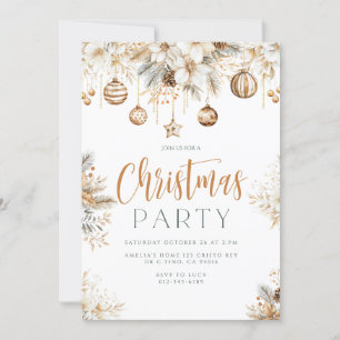 Elegant Golden Christmas Ornaments Holiday Party Invitation