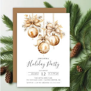 Elegant Golden Christmas Ornaments Holiday Party Invitation