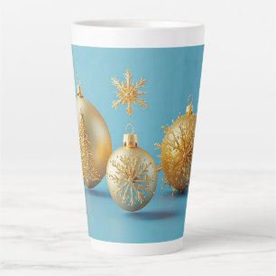 Elegant Golden Christmas Ornaments with Snowflakes Latte Mug