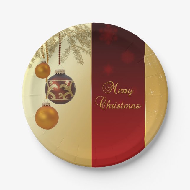 Elegant Golden Christmas Paper Plate (Front)
