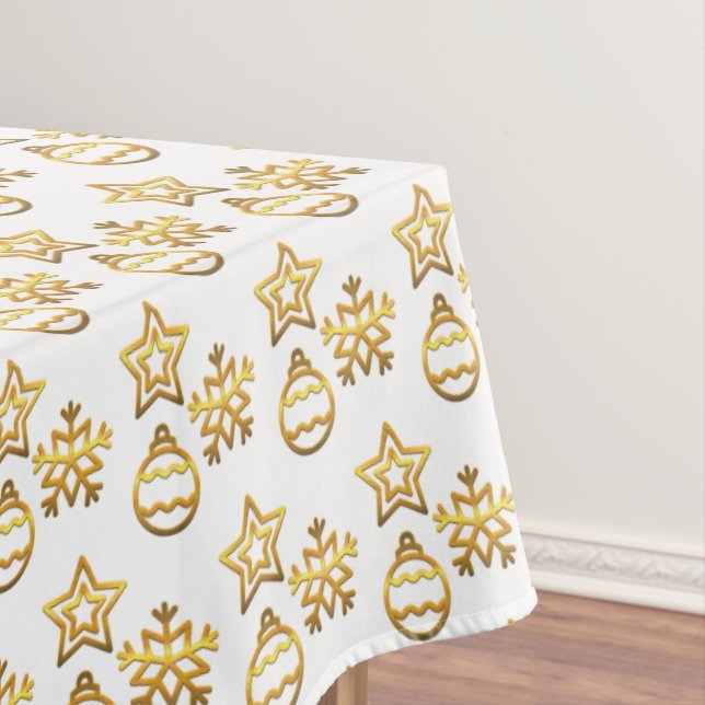 Elegant Golden Christmas Pattern on White Tablecloth (In Situ)