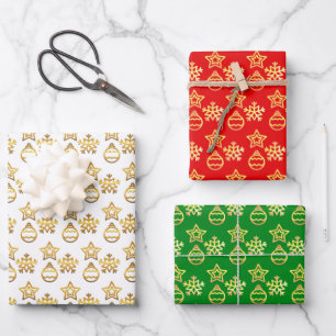 Elegant Golden Christmas Pattern Wrapping Paper Sheet