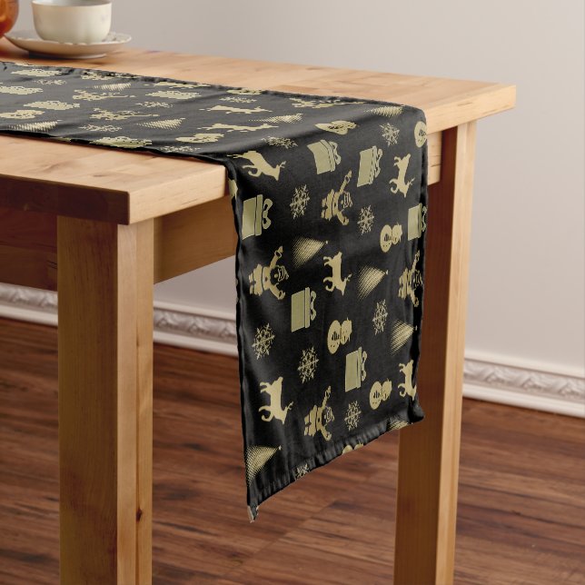 Elegant golden christmas patterns short table runn runner (In Situ)