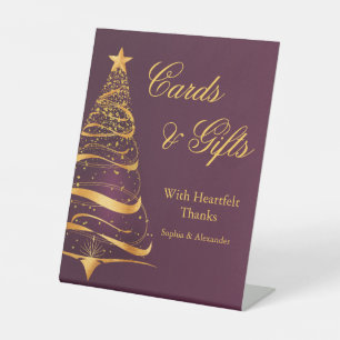 Elegant Golden Christmas Tree cards gifts Wedding Pedestal Sign