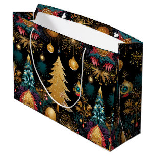 Elegant Golden Christmas Tree Festive Accents Large Gift Bag
