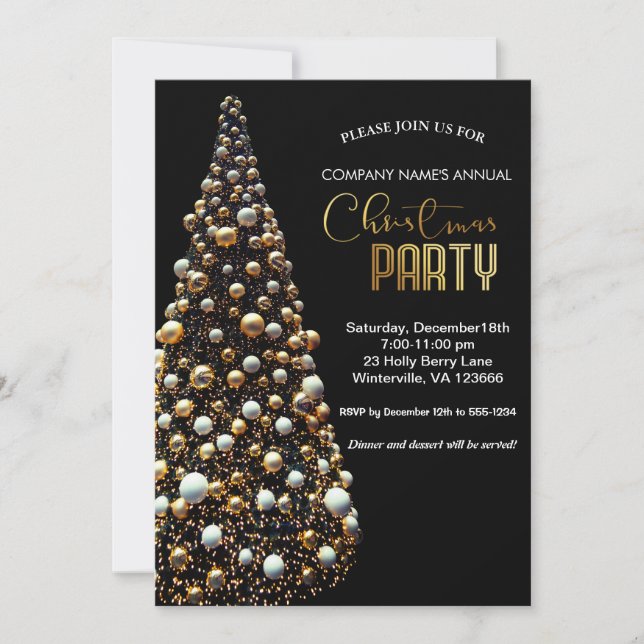 Elegant golden Christmas tree Invitation (Front)