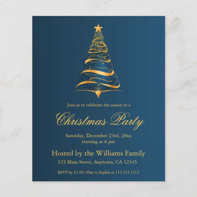 Elegant Golden Christmas Tree Party Budget Card (Front)
