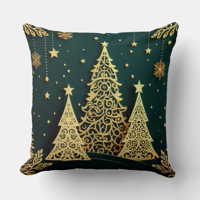 Elegant Golden Christmas Tree Pattern Cushion (Front)