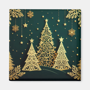 Elegant Golden Christmas Tree Pattern Magnet