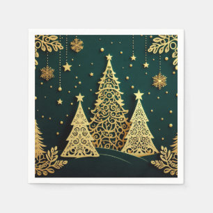 Elegant Golden Christmas Tree Pattern Napkin