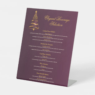 Elegant Golden Christmas Tree Wedding Drink Menu Pedestal Sign