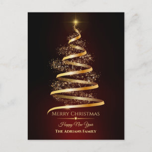 Elegant golden Christmas Tree with sparkle light Holiday Postcard