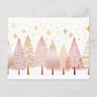 Elegant golden Christmas trees Postcard