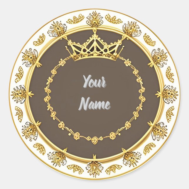 Elegant Golden Circular Frame Classic Round Sticker (Front)