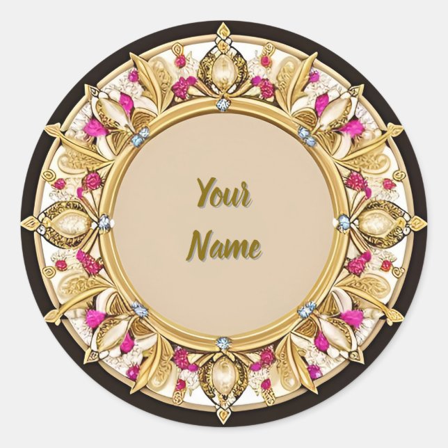 Elegant Golden Circular Frame Classic Round Sticker (Front)