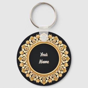 Elegant Golden Circular Frame Key Ring