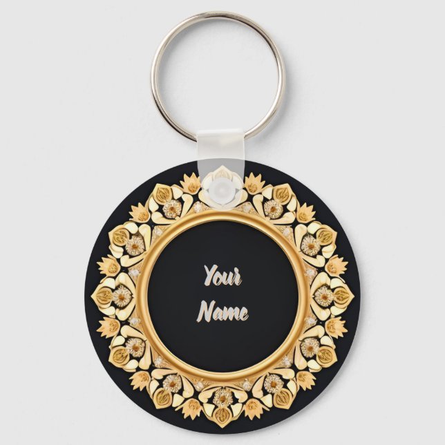Elegant Golden Circular Frame Key Ring (Front)