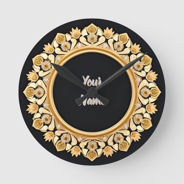 Elegant Golden Circular Frame Round Clock (Front)