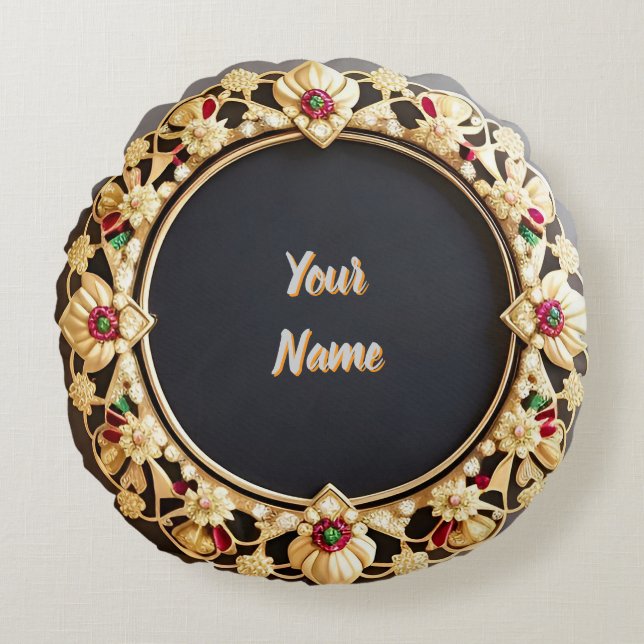 Elegant Golden Circular Frame Round Cushion (Front)