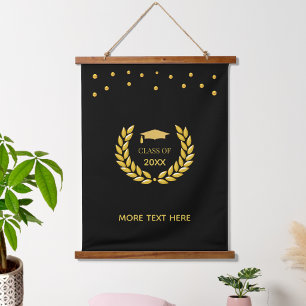 Elegant Golden Class of Graduation on Black Hanging Tapestry