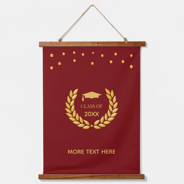 Elegant Golden Class of Graduation on Maroon Hanging Tapestry (Front)