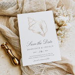 Elegant Golden Conch Shell Wedding Save The Date<br><div class="desc">Notify guests of your upcoming destination,  beach,  or tropical island wedding with these beautiful summer save the date cards featuring a faux gold foil conch shell illustration on a white background. Elegant dark gray script and block lettering displays your wedding details (names,  wedding date,  location,  and website).</div>
